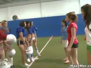 Desirable American students play naked football
