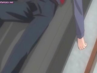Tonårs animen piga i vit nylonstrumpor